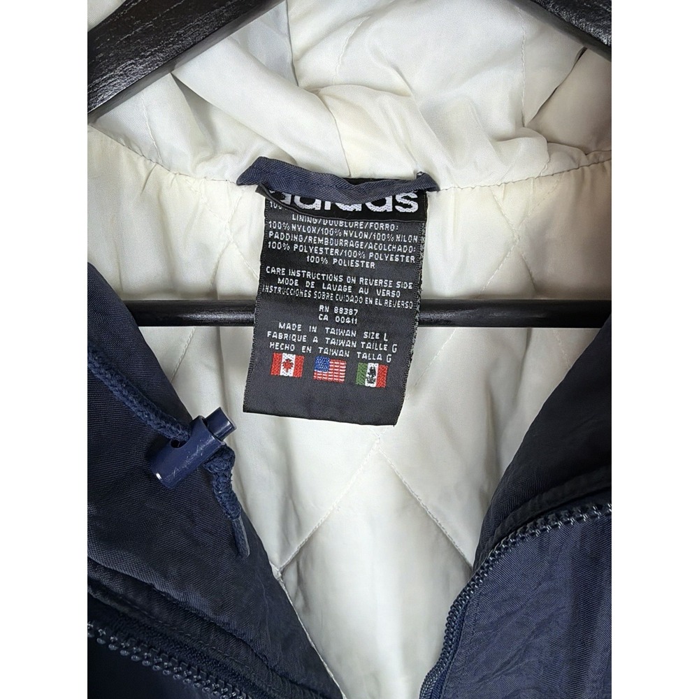 VTG Adidas 90s Trefoil Quilted Puffer Blue Bomber Jacket Size L Baggy Run DMC - Picture 2 of 10